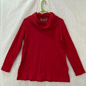Karen Scott Cowl Neck Mini Waffle Weave Top Womans M Red Long Sleeve Knit Blouse